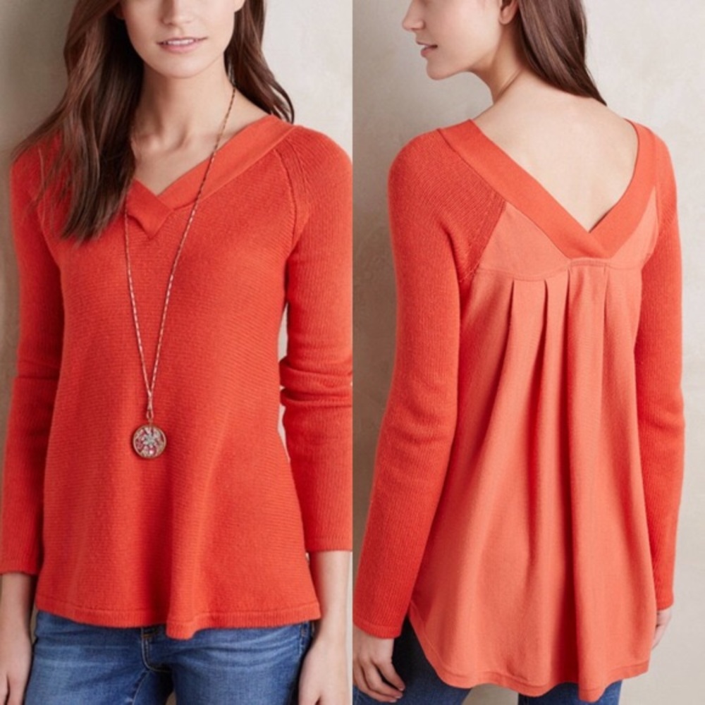 Anthropologie red Double V neck sweater